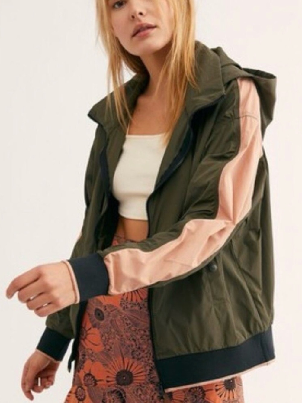 Free People Highline Bomber Jacket Army Combo Desert Rose Small